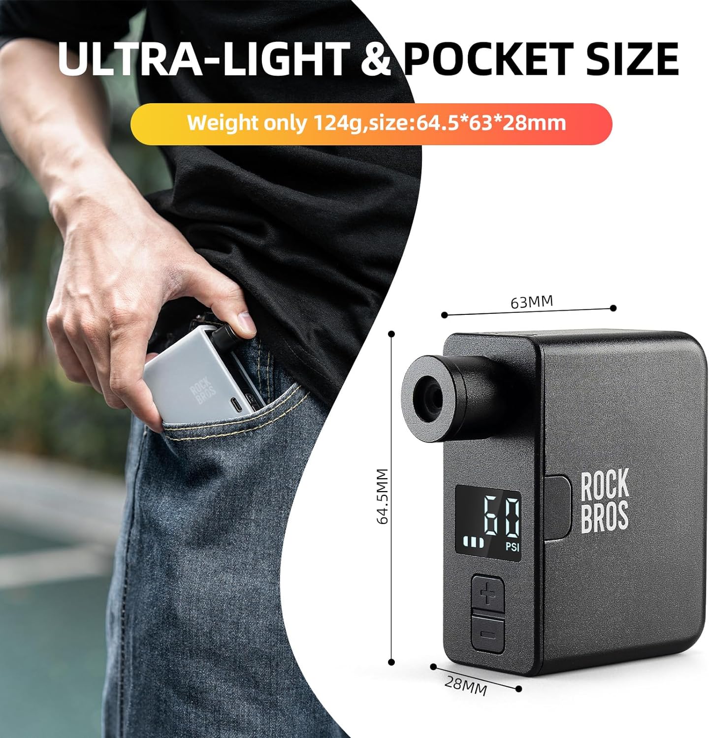 Ultra-Compact Electric Bike Pump – 120 PSI, 4.4oz, Fast USB-C Charging