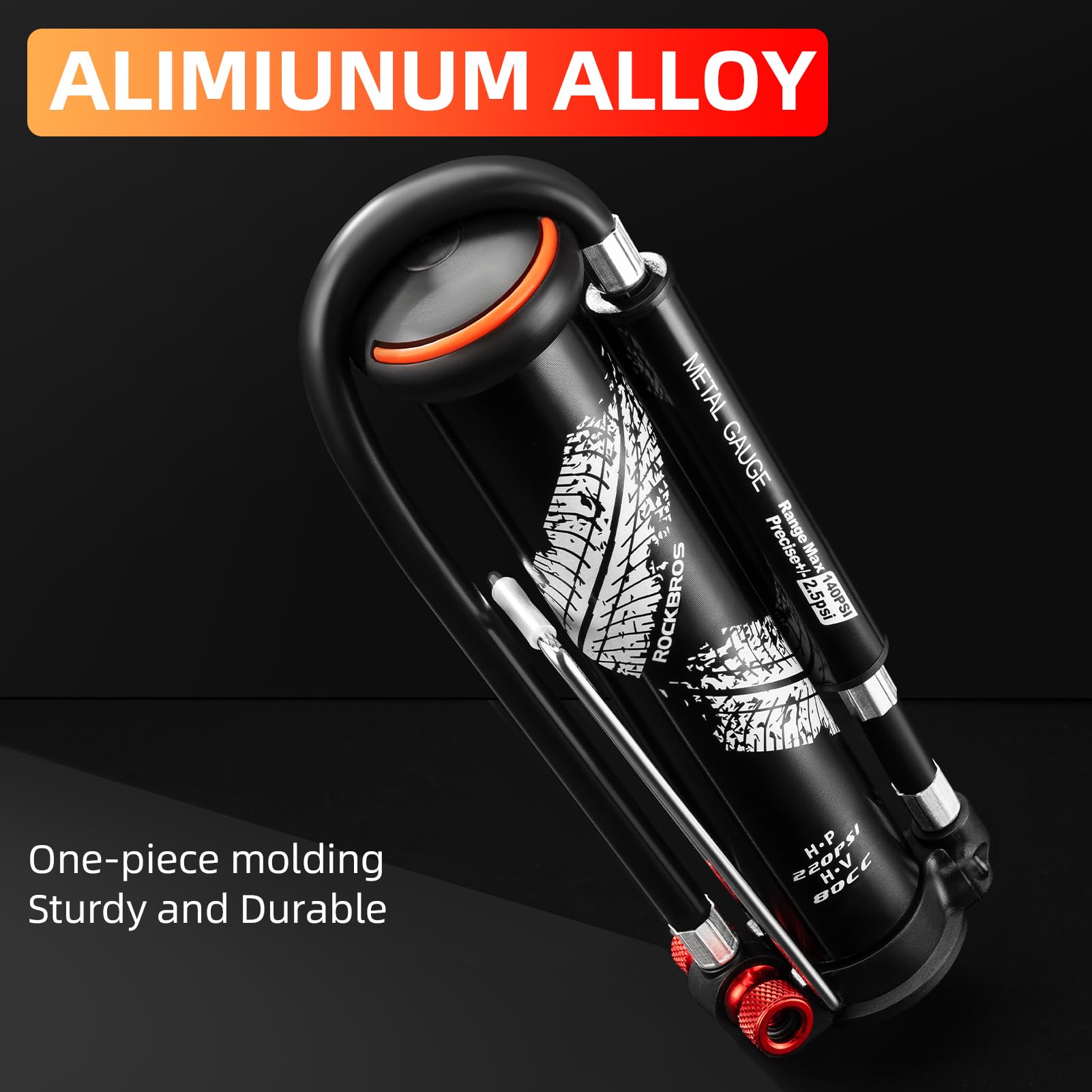 2-in-1 Manual Bike Pump – Hand Pump or Floor Pump, 220 PSI, Hidden Gauge