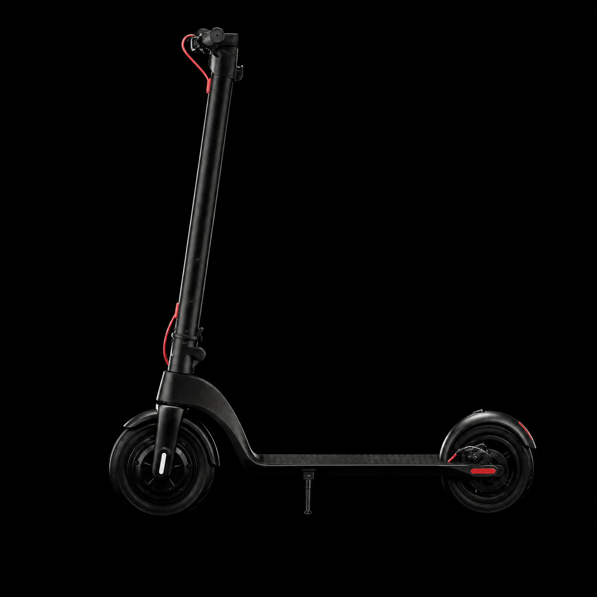 SWAGTRON GlideX electric scooter standing upright, side profile on black