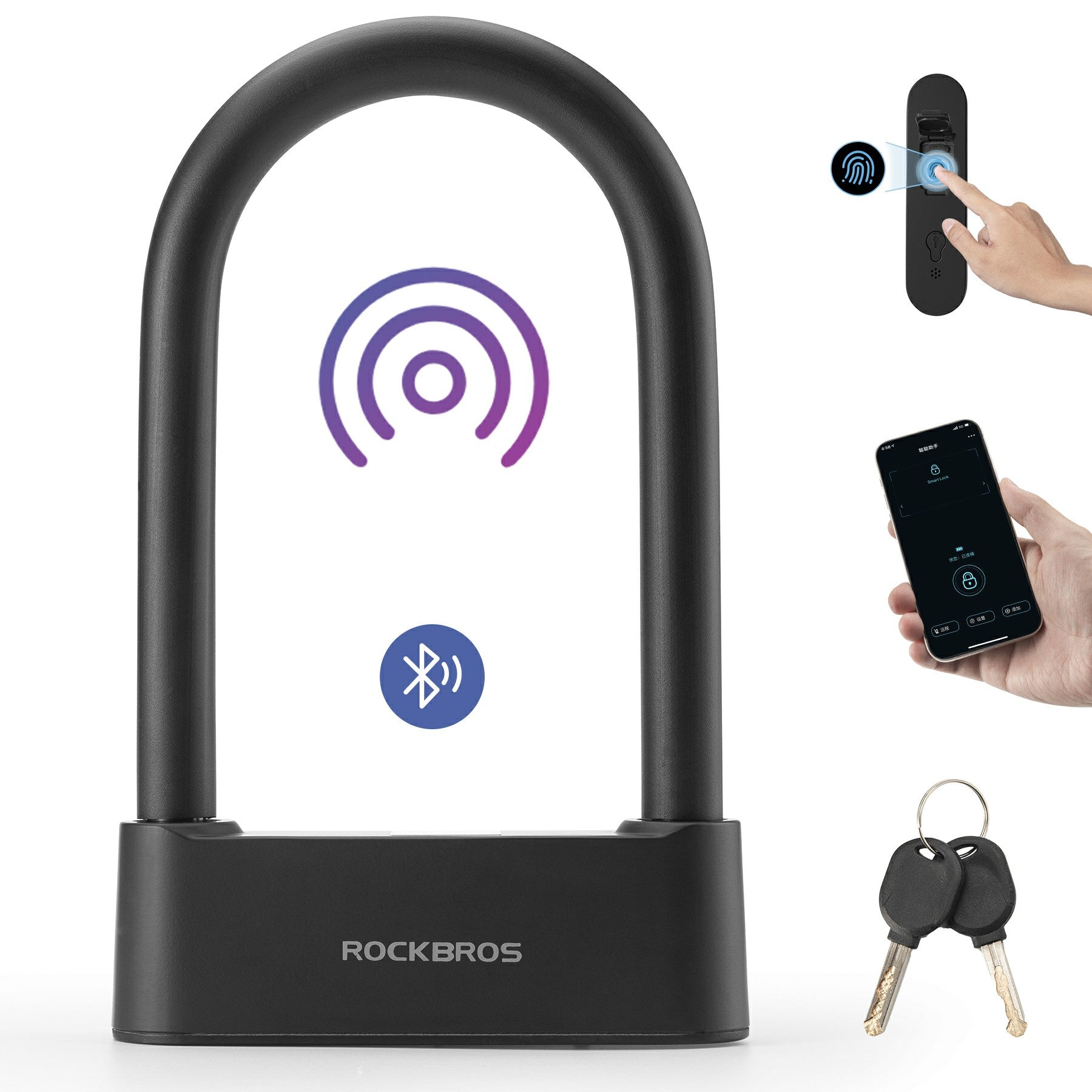 Smart Fingerprint U-Lock with App Control – Keyless, Waterproof, USB-C Rechargeable