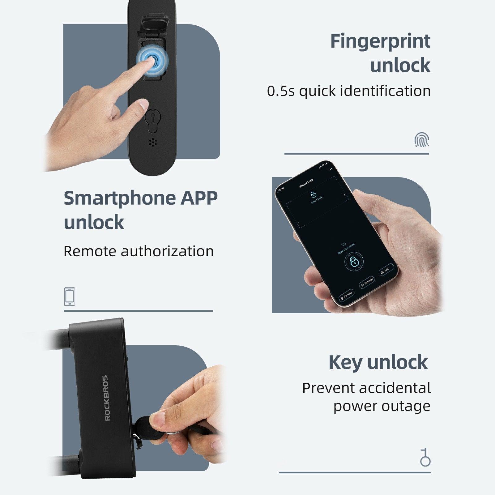Smart Fingerprint U-Lock with App Control – Keyless, Waterproof, USB-C Rechargeable