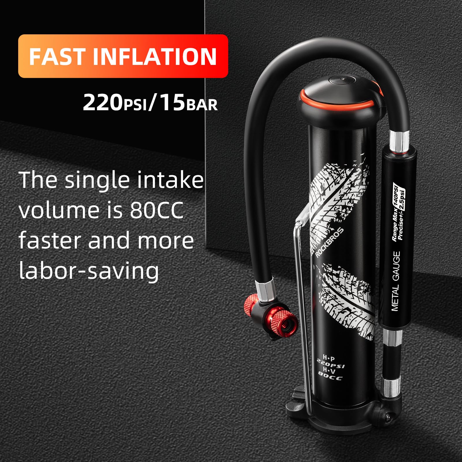 2-in-1 Manual Bike Pump – Hand Pump or Floor Pump, 220 PSI, Hidden Gauge